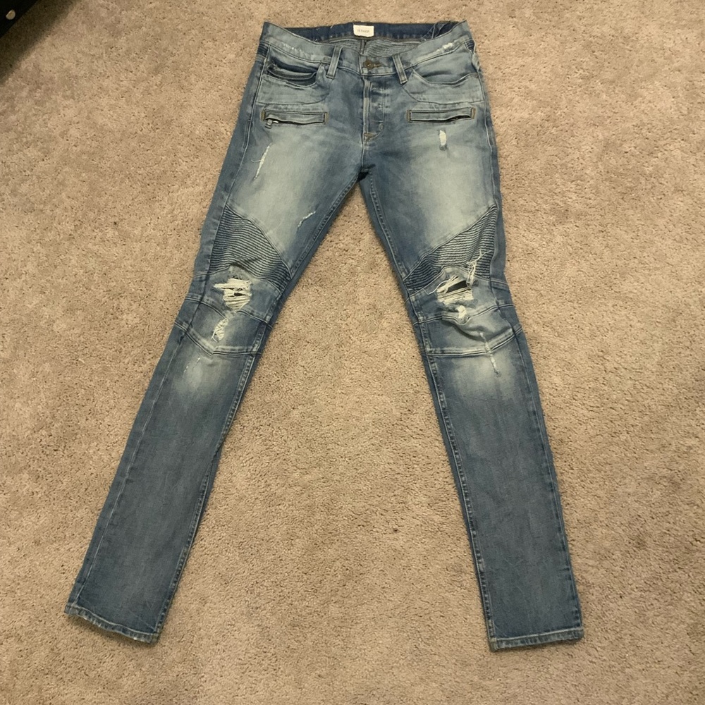Skinny jeans Sz 33 moto style paneled distressed detail 100% authentic preowned